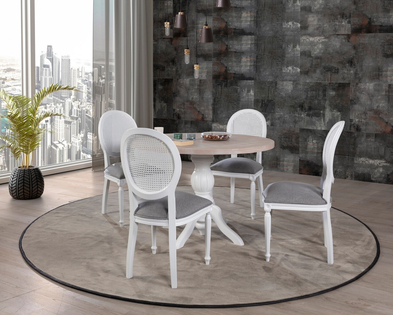 Set mas i scaune (5 buci), Hanah Home, Albero134, Natural Dulapuri Bucătărie